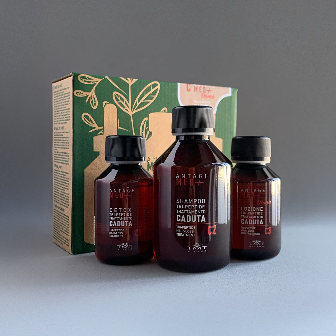 immagine dei prodotti del kit trattamento caduta su sfondo neutro