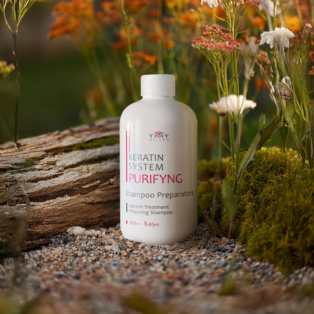 foto dello shampoo preparatore ambientata su sfondo naturale